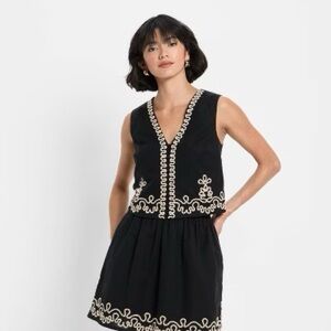 **Black Embroidered Women's Top